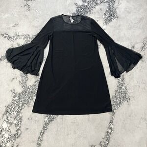 MSK Dress Womens Sz L Black Sheer Bell Sleeve Shift Sparkle Evening Party